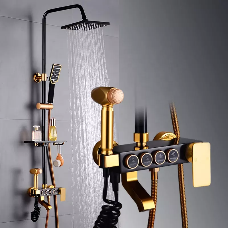 shower set black gold wall mounted stainless steel tap Bathroom taps luxury brass kits rain rainfall showerset mixer faucet set