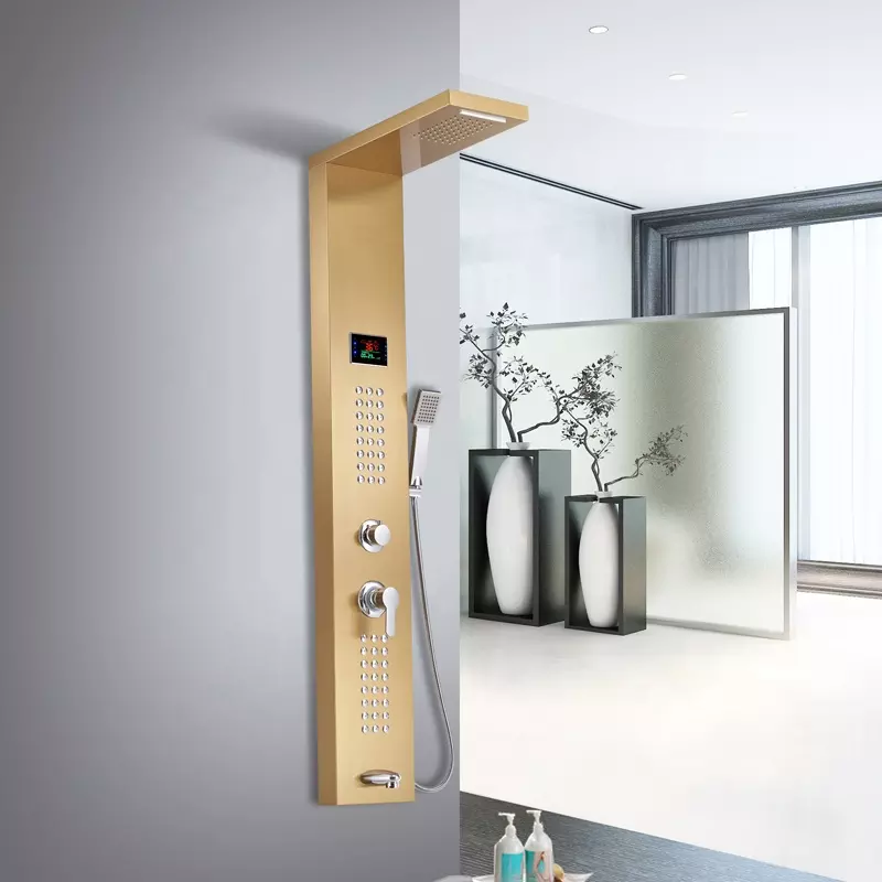 gold Shower Panel bathroom wall mounted stainless steel Waterfall shower column set tower Massage Body Jets Shower Panels