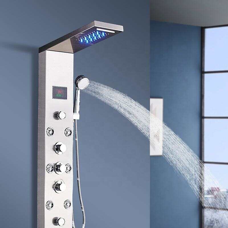 Massage Jets Shower Panel Column Set Waterfall Stainless Steel LED