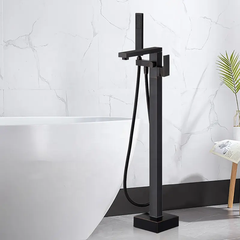 Freestanding Floor Mount Tub Faucet Single Handle with Spray