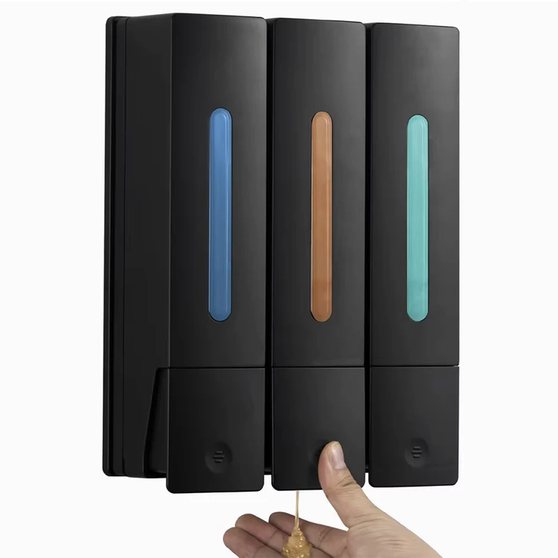 China Loong 1200ML Shampoo and Conditioner Dispenser Wall Mounted 3 Chamber Shower Liquid Soap Dispenser No Drill Capacity for Bathroom Hotel