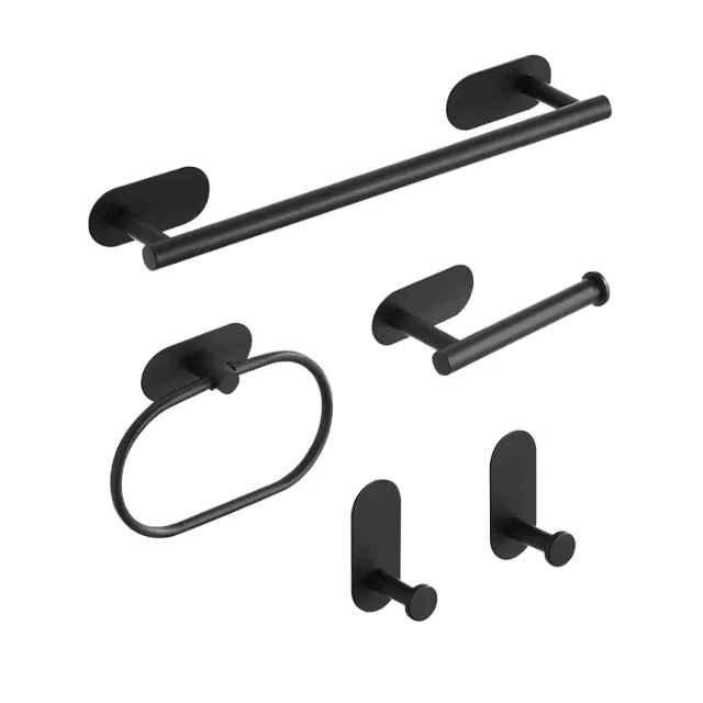 China Loong 4 Piece No Drilling Stainless Steel Self Adhesive Bathroom Accessory Set Essential Bath Hardware Including Towel Bar for Hotels