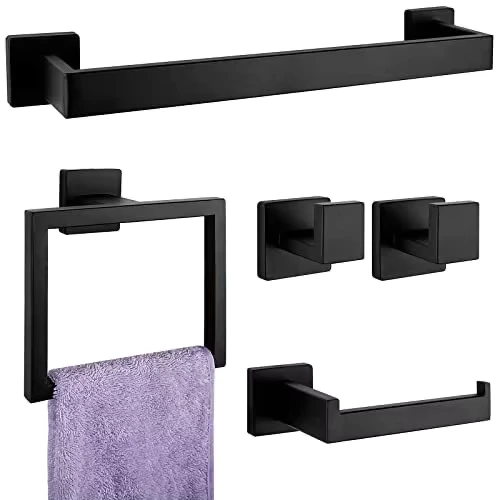 China Loong 5 Piece Luxury Corner Bathroom Hardware Accessories Set Stainless Steel 60cm Towel Bar Towel Rack Modern Towel Ring Kit