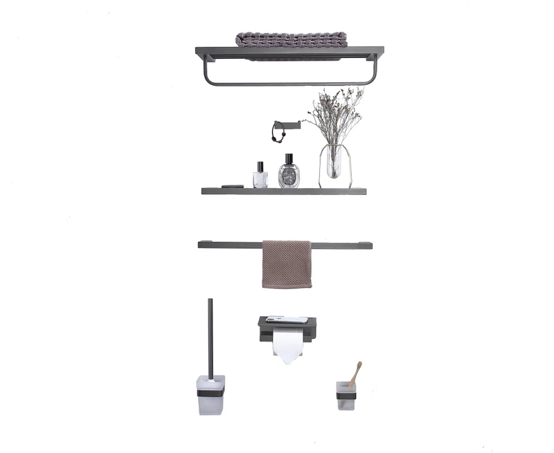 China Loong 6 Pieces Luxury Bathroom Wall Mount Brass Accessories Set Gold Wall Mounted Gun Metal Matte Modern