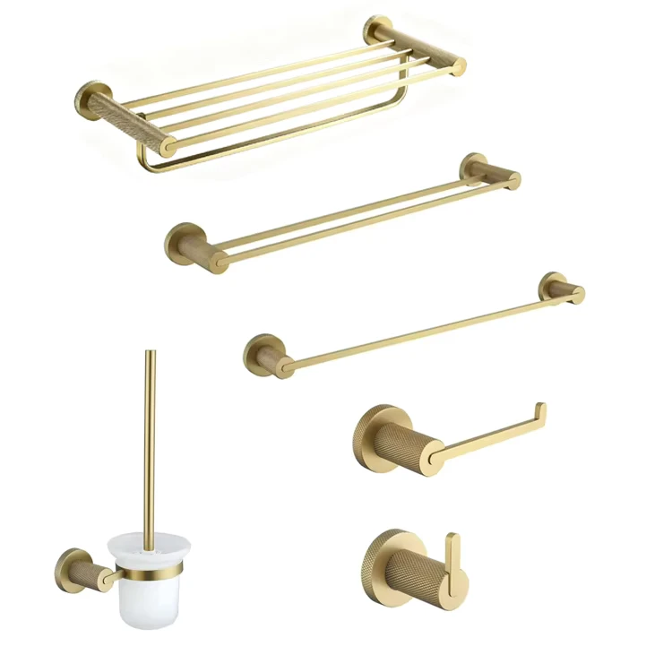 China Loong 7 Piece Modern Design Stainless Steel Bath Hardware Bathroom Accessory Set Gold Brush Complete Set for Hotel