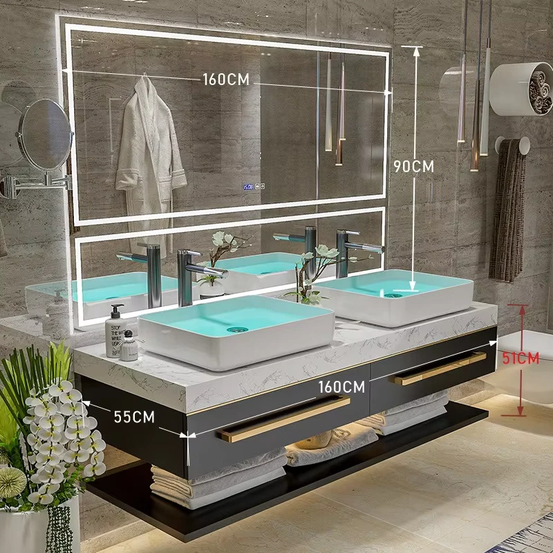 China Loong 72 /60 Inch Armoire De Toilette Floating Marble Top Plywood Bathroom Vanity Unit with Sink