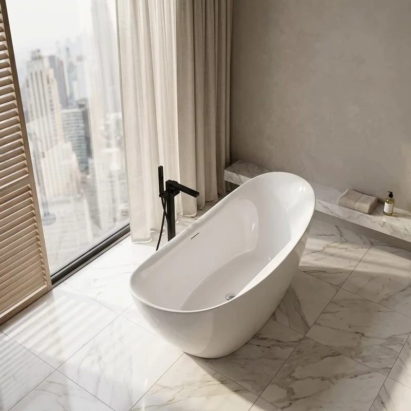 China Loong CUPC Certified Classic Design Hotel Bathroom Bathtub Factory Direct Simple Modern Style Adults 6034 6634 Soaking Freestanding
