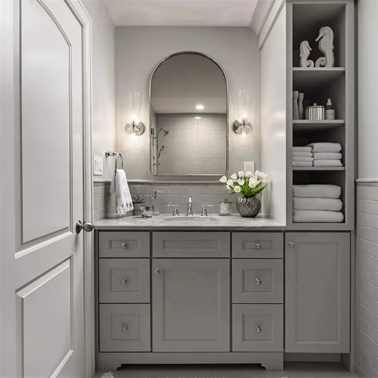 China Loong Customizable Freestanding Bathroom Vanity Set Modular Bathroom Vanities Ceramic Integrated Basin Pull Out Smart MDF Copper