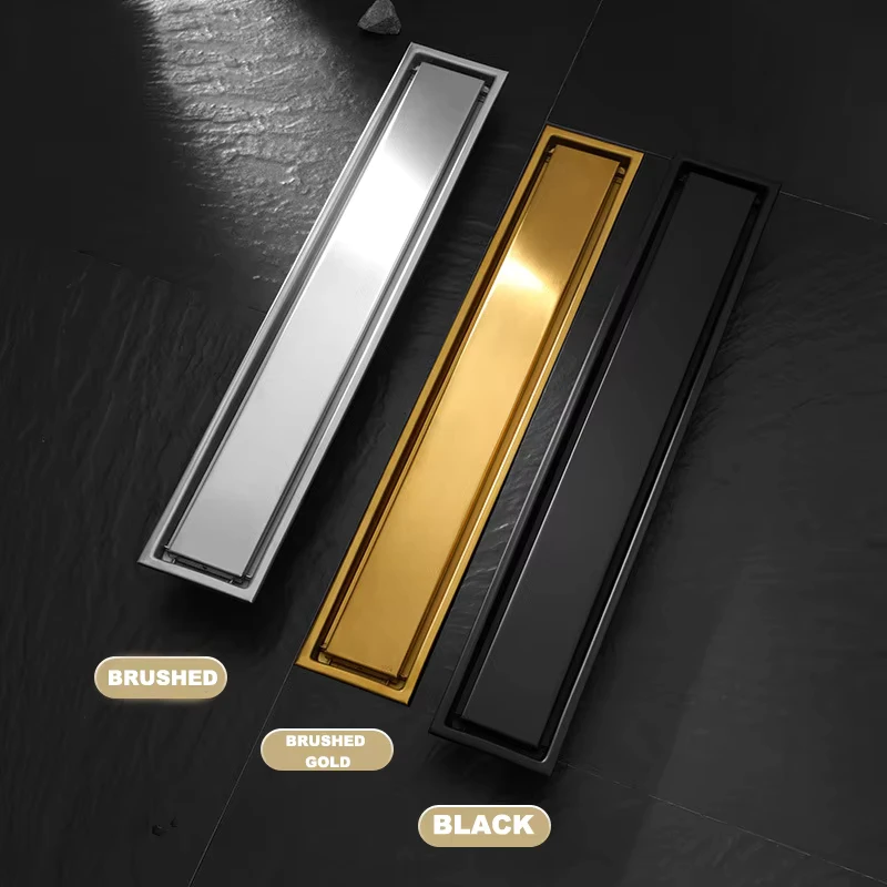 China Loong Durable Linear Stainless Steel Floor Drain Tile Inserted Brushed Shower Drain Anti-Corrosion Waste Strainer 100x200-1200mm