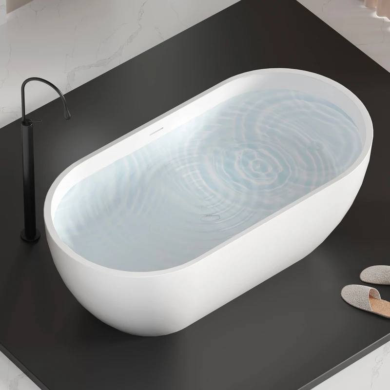 China Loong Egg Shaped Matte White Freestanding Solid Surface Bathtub 1600mm Deep Soaking Tub for Luxury Bathrooms