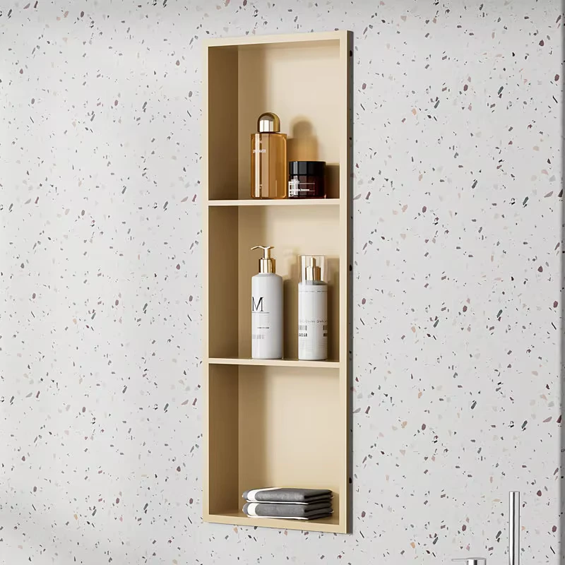 China Loong Factory 304 Stainless Steel Shower Niche 30x90x10 CM Brushed Brass PVD 3 Shelves No Tile Needed Bathroom Niche Storage