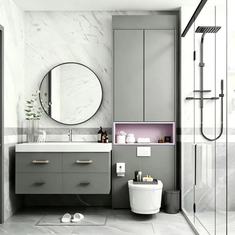 China Loong Factory Custom Plywood Bathroom Vanity Cabinet Waterproof Wall Hung Wash Basin Cabinet for Hotel and Villa Projects
