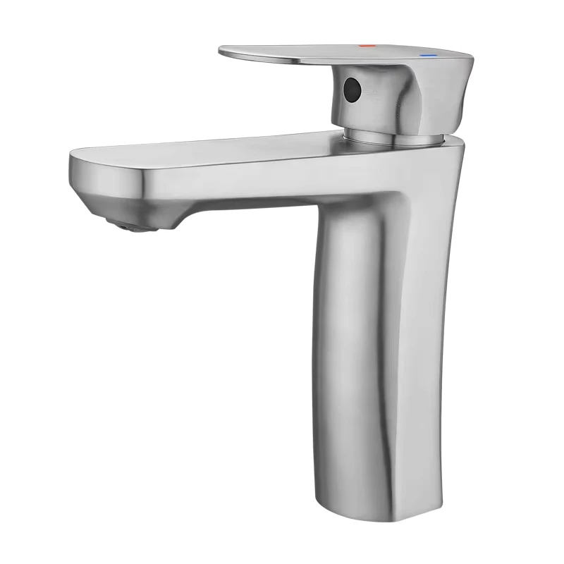 China Loong Factory Price Stainless Steel 304 Single Hole Basin Faucet Hot And Cold Brushed Single Handle Bathroom Wash Basin Tap