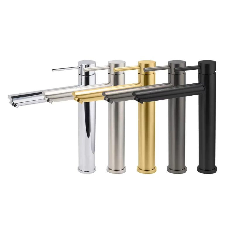 China Loong Factory Supply High Quality Watermark Wels Brushed Round Tower Basin Mixer Faucet Vanity Tall Bathroom Taps