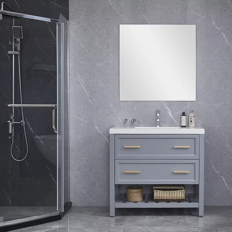 China Loong Floor Mounted Bathroom Cabinet with Mirror Marble Top 40 Inch 60 Inch