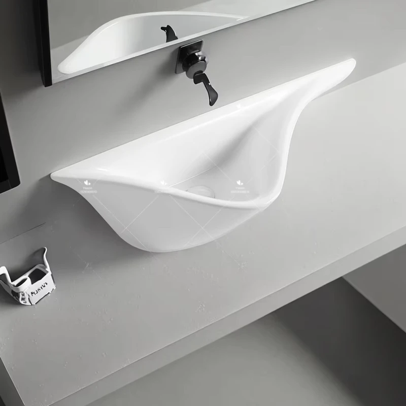 China Loong Glossy White Ceramic Wall Mounted Special Shape Handmade Wash Basin Bathroom Good Quality Wall Hung Art Sink Bowl