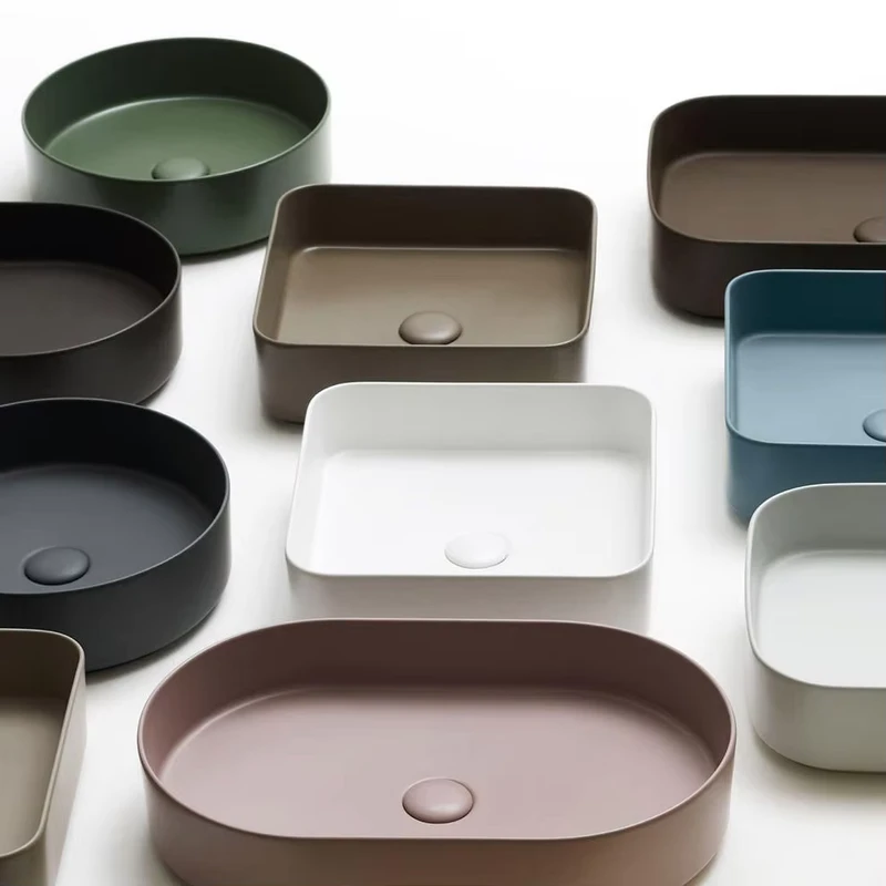 China Loong High End Modern Bathroom Basin Oval Ceramic Color Washbasin With Drainer Multi Color Handwash Basin Washroom