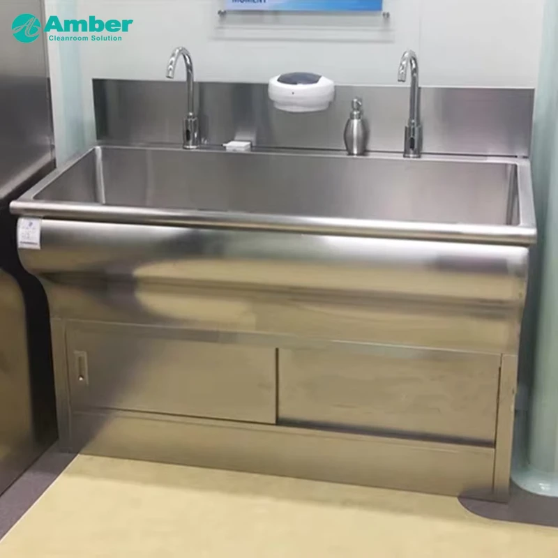 China Loong Hospital Equipment Medical Machine And Accessories Hand Washing Station 3 Person Stainless Steel Sink With LED Mirror