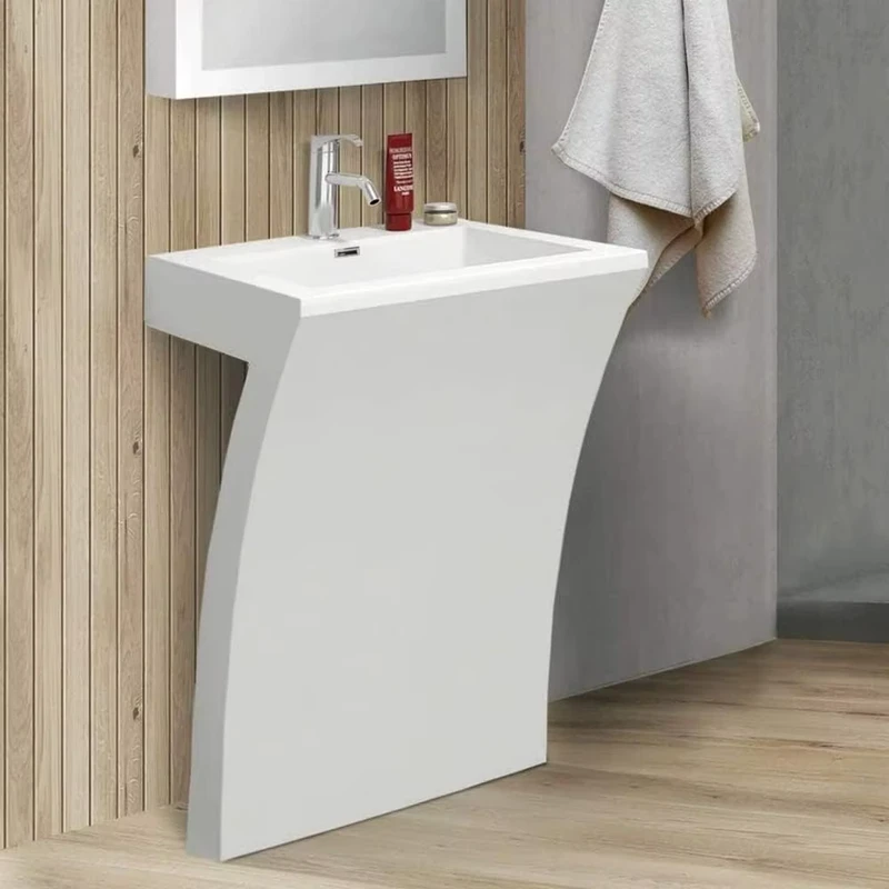 China Loong Irregular Shape Cedar Falls Modern Washroom Vanity Pedestal Sink with Drainer White Easy Clean 5 Year Warranty by Fine Fixtures