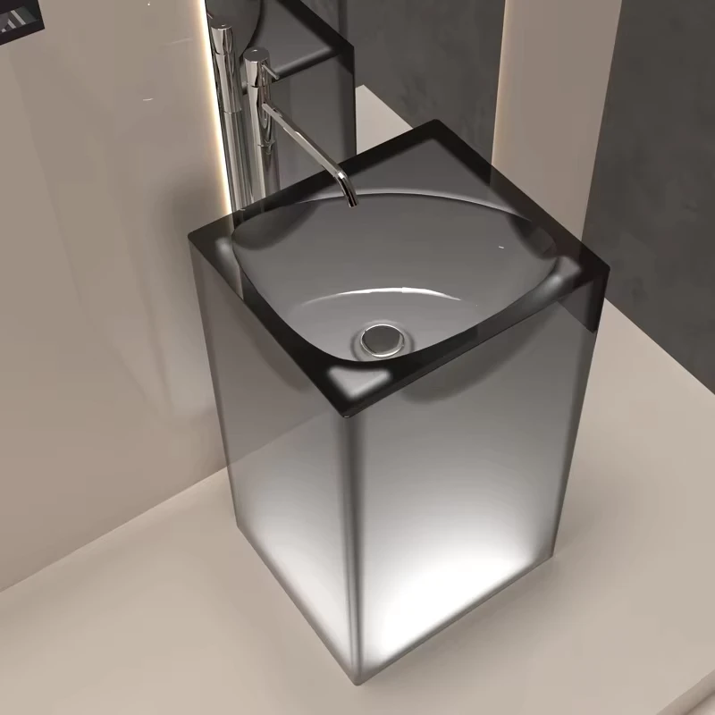 China Loong Light Gray Modern Transparent Wash Basin Environmental Friendly Resin Solid Surface Bathroom Hotel Wash Basin