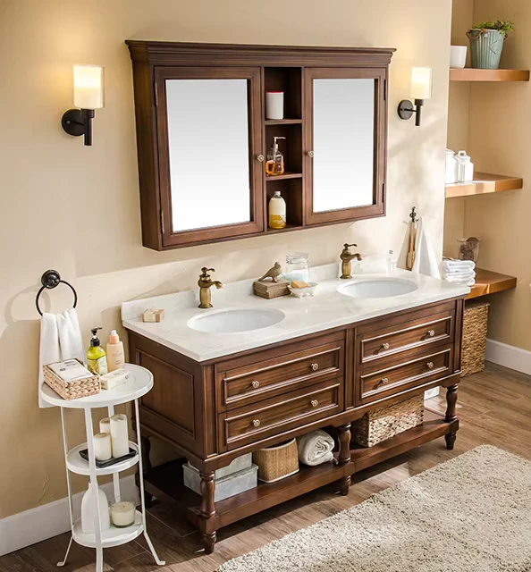 China Loong Luxury American Style Modern One Piece Vanity Top Double Sink Mirror Grade Bathroom Vanity Cabinet Makeup Vanities