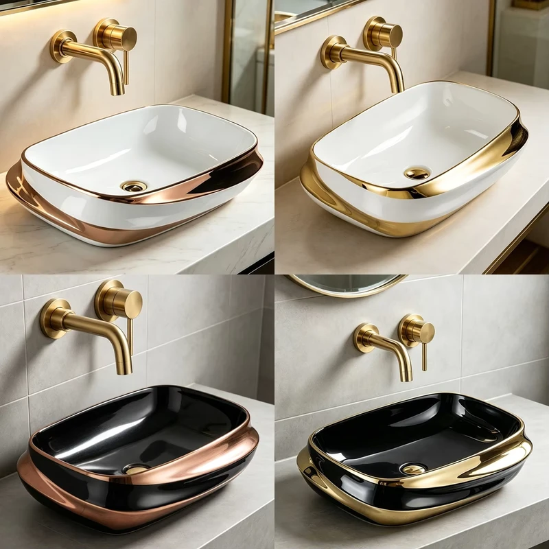 China Loong Luxury Electroplated Ceramic Vessel Sink Artistic Basin Modern Bathroom Wash Basin