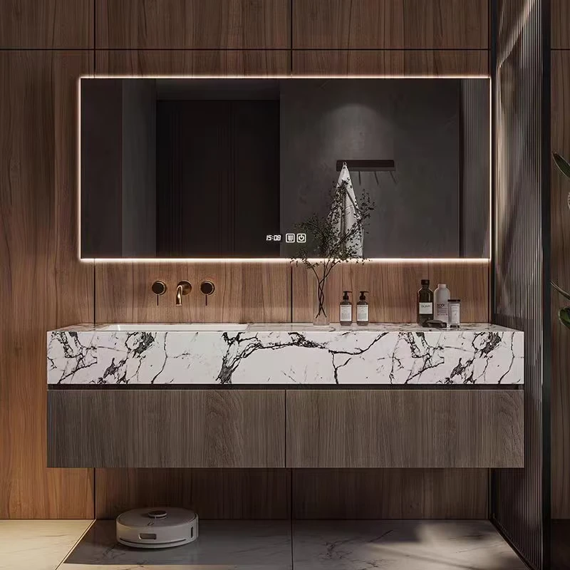 China Loong Luxury European Style K371 Hotel Bathroom Cabinets Slate Counter Top with Sink Vanity Modern Plywood Design for Villas