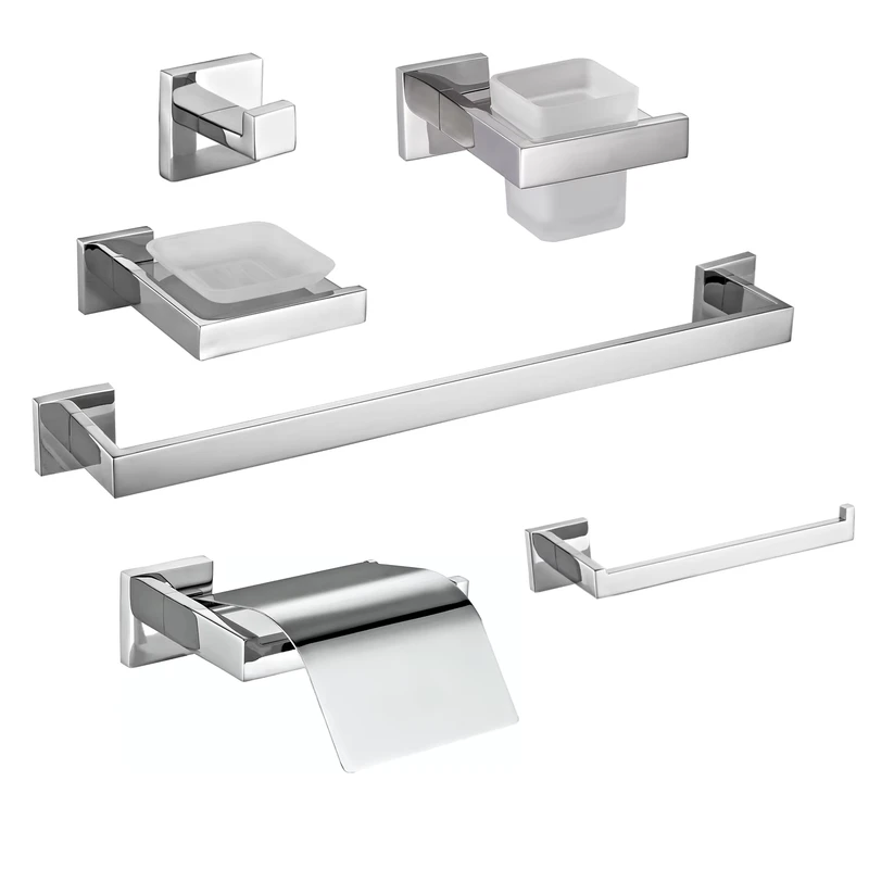 China Loong Manufacturer Bath Hardware Sets Stainless Steel 304 Bathroom Accessories Set Mounted Towel Holder Robe Hook Toilet Paper Holder