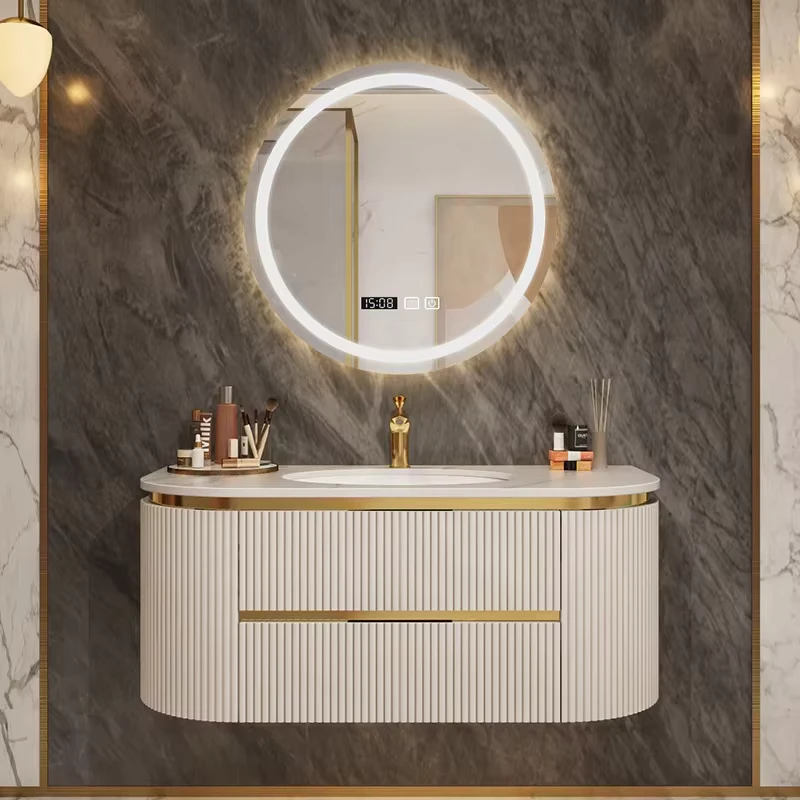 China Loong Mdf Vanity Set Single Sink Marble Countertop Wash Basin Cabinets Bathroom Vanities Cabinet With Mirror for Hotel Villa