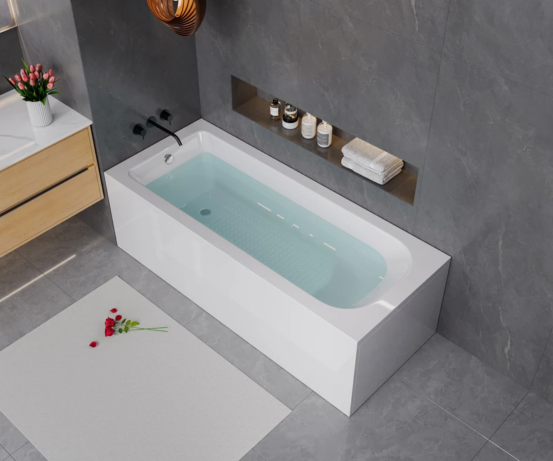 China Loong Modern Acrylic Bathtub Classic Simple Design for Soaking Rectangle Bath Tubs with Apron and Support for Bathroom