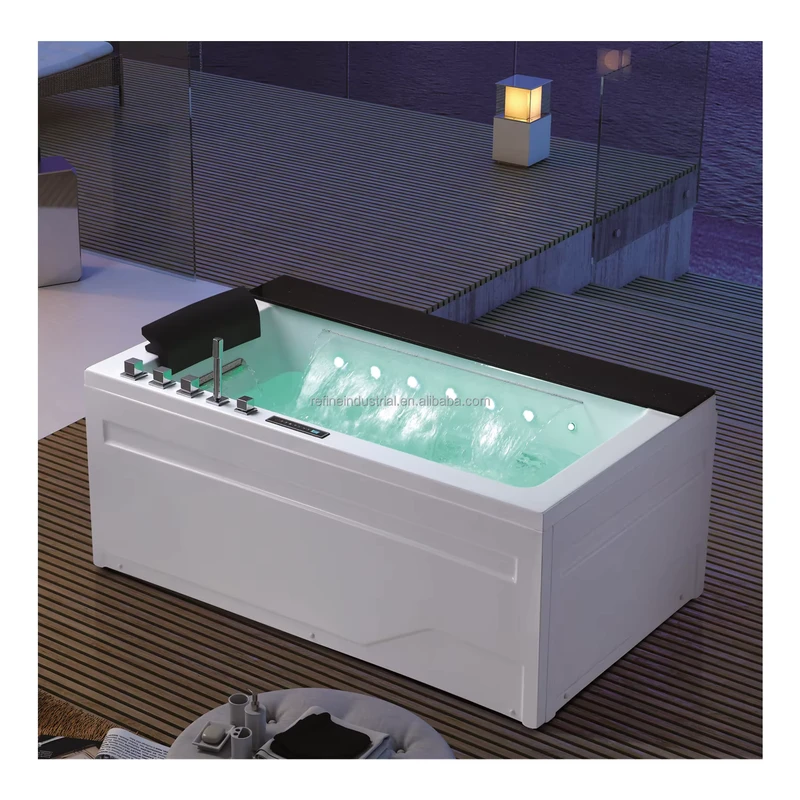 China Loong Modern Acrylic Whirlpool 1 Person Corner Apron Installation Indoor Air Jetted LED Colorful Therapy Bedroom Exterior
