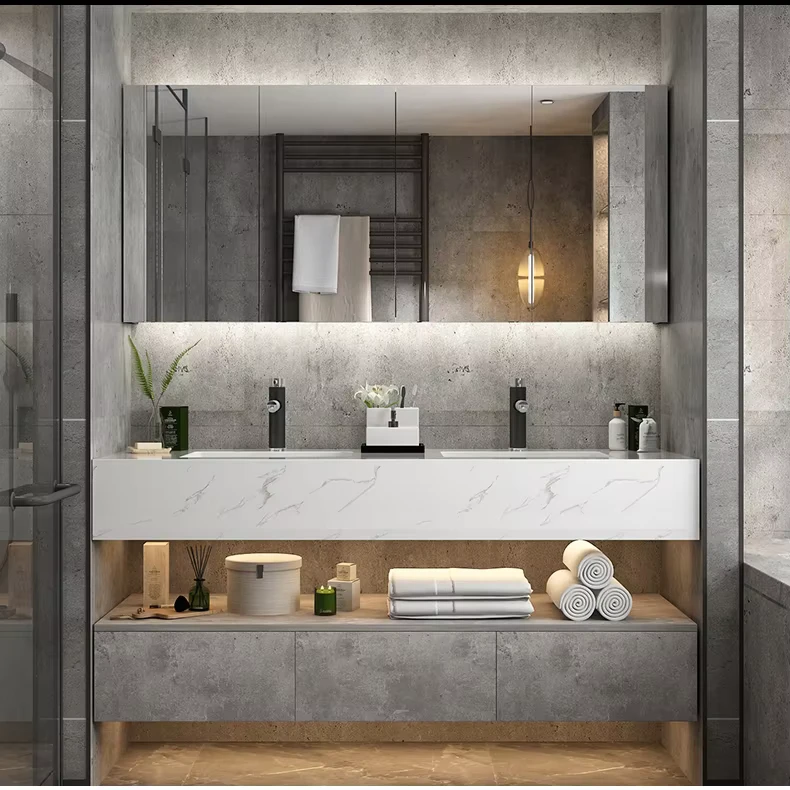 China Loong Modern Design 48 Inch Double Sinks Wall Hanging Floating Bathroom Vanity