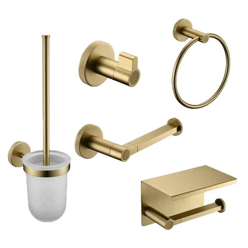 China Loong Modern Design Brushed Brass Sanitary Fittings Bathroom Hardware Accessories Shelf Toilet Brush Towel Bar