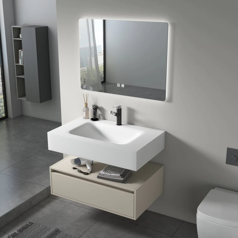 China Loong Modern Design Factory Sintered Stone Sink Wall Mounted Hand Wash Basin Bathroom Vanities Cabinet Sinks