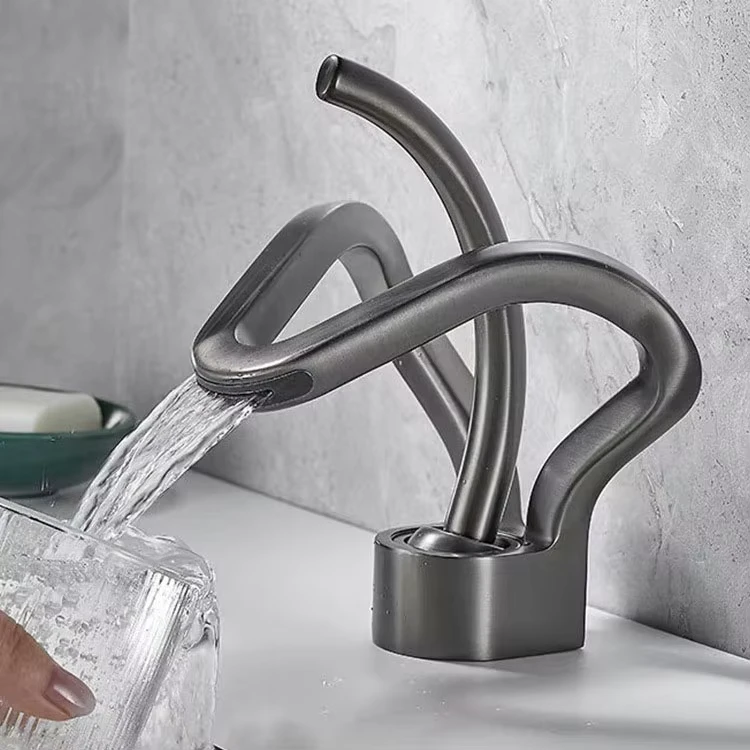 China Loong Modern Luxury Grey Faucet Sink Brass Unique Design Waterfall Basin Bathroom Mixer Taps
