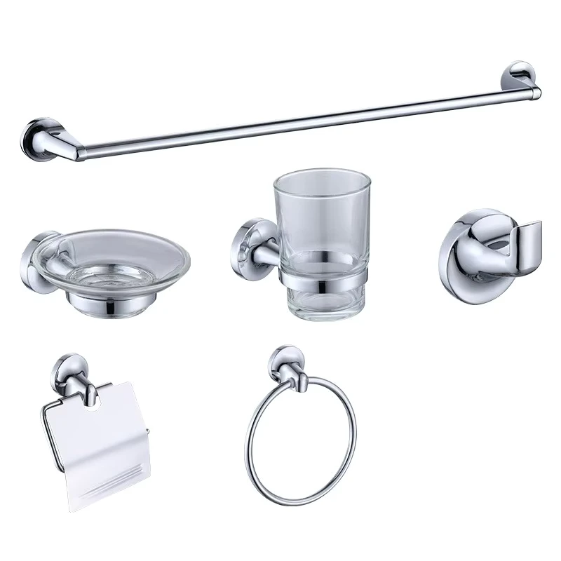 China Loong Modern Simple 6 Piece Chrome Wall Mounted Bath Hardware Set Zinc Bathroom Accessories Fitting for Hotel Use