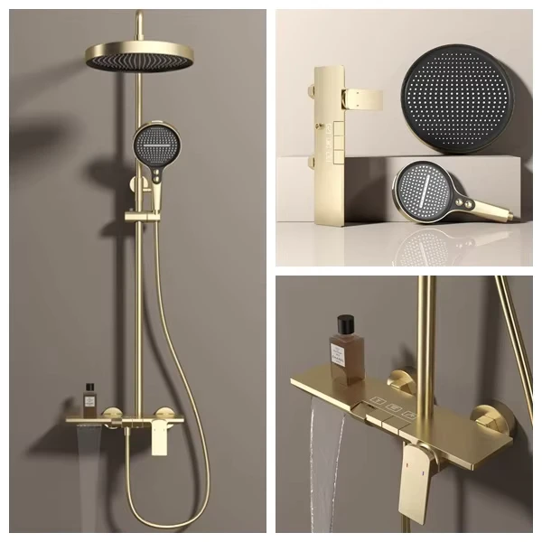China Loong Multifunctional Display Rainfall Shower System Single Handle Brass Jet Soft Brushed Surface Shower Mixer Set Apartment