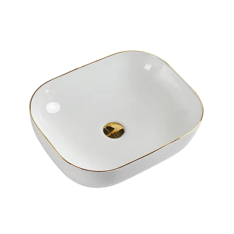 China Loong New Design Golden Vessel Sink Porcelain Solid Surface Basin Bowl Bathroom Hand Wash Countertop Installation Mounting Hotels