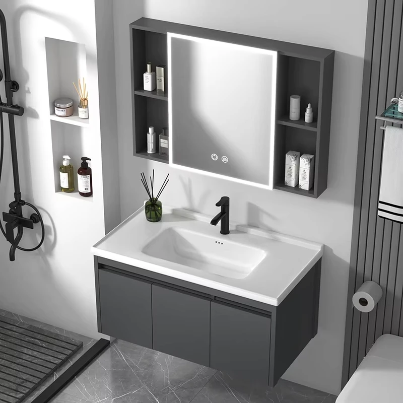 China Loong New Thickened Aluminum Alloy Bathroom Cabinet Lacquer Finish Integrated Ceramic Wash Basin Bath Mirror Washstand Combination