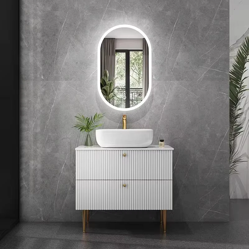 China Loong OEM Customized 30 Inch Modern Bathroom Vanity Cabinet With Lacquer Finish MDF Construction Floor Mounted Sink Basin And Storage