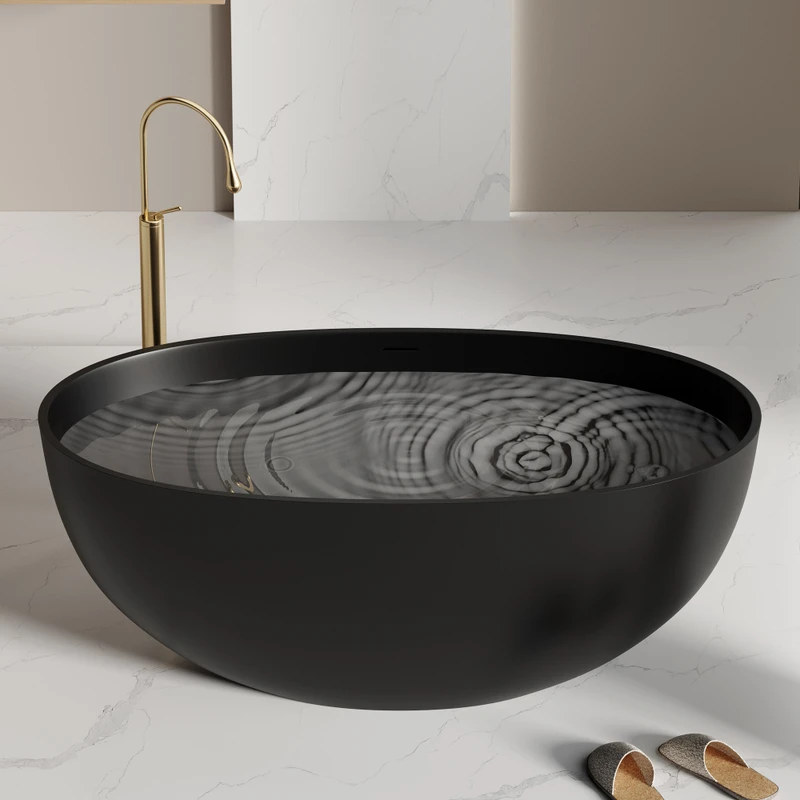China Loong PUNCHAN 1400mm Modern Black FreeStanding Bathtub Acrylic Oval Bath Tub for Adult Bathub