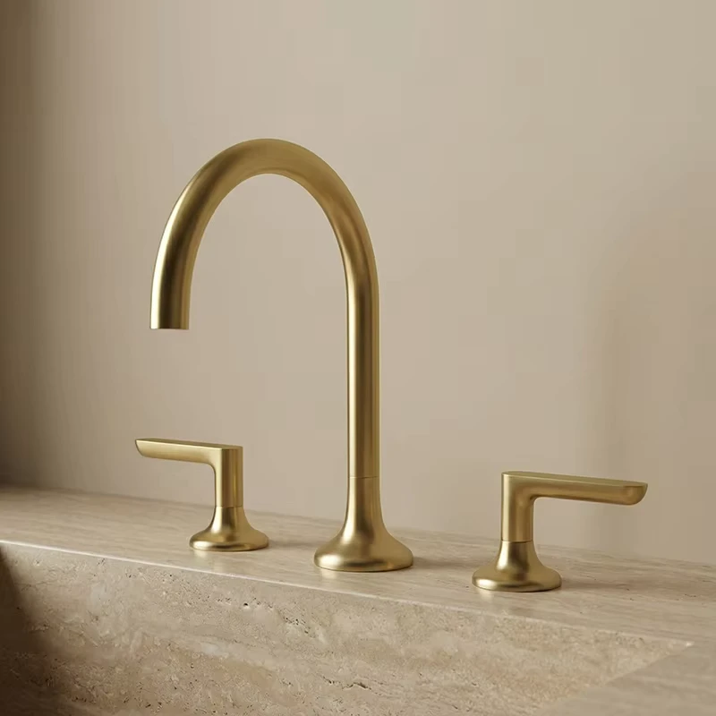 China Loong Solid Brass Three Hole Deck Mounted Contemporary Hot Cold Water Mixer Bathroom Basin Faucet Dual Handle Ceramic