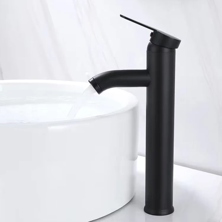 China Loong Stainless Steel Painted Single Handle European Style Black Deck Mounted Bathroom Washbasin Faucet
