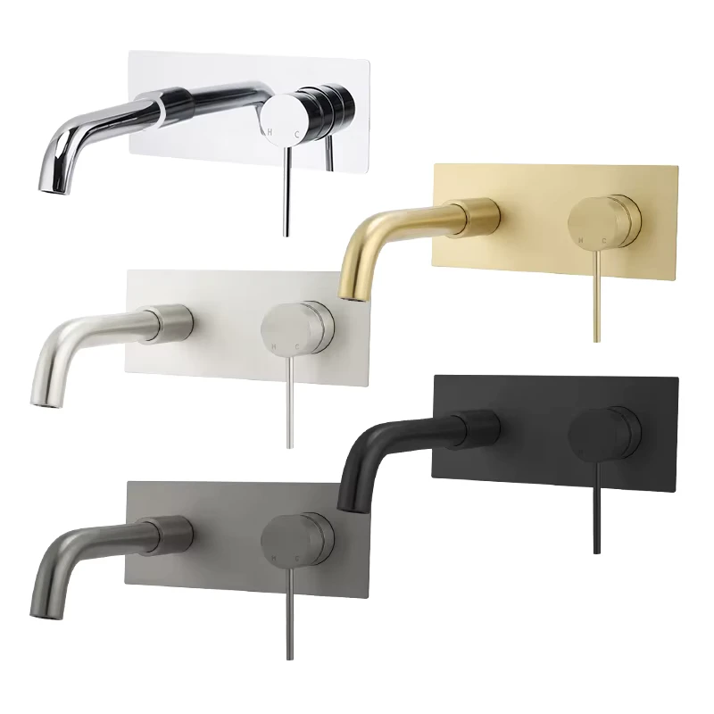 China Loong WELS Watermark Bathroom Brushed Gold Wall Faucets With 360 Degree Swivel Spout Vanity Wall Mounted Basin Faucet