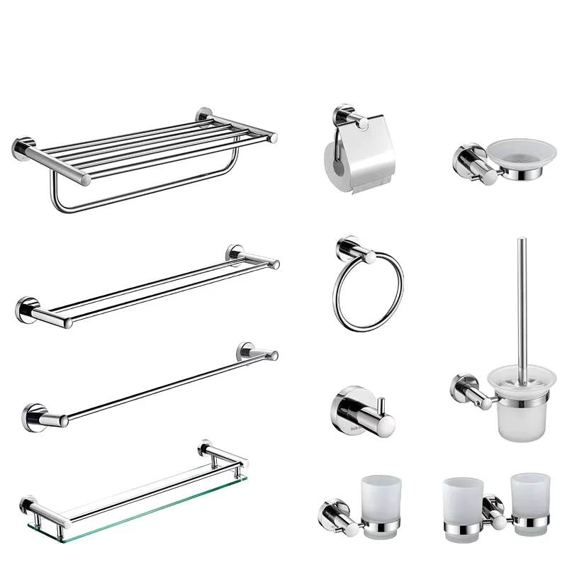 China Loong Wall Mounted Stainless Steel 304 Towel Rack Accessories 12 Piece Bathroom Set Contemporary Design Hotel Use Satin Finish Model