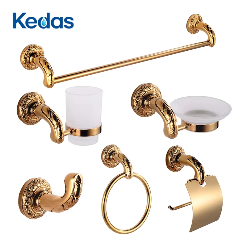 China Loong Zinc Alloy Bathroom Accessory Set 6 Pieces Gold Bathroom Hardware Set Wall Mounted for Home Hotel Apartment